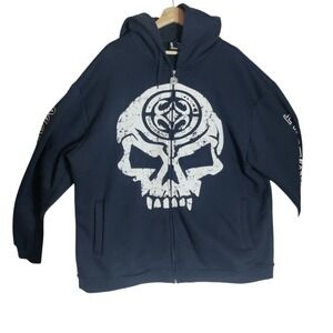 MauiBuilt Hoodie Mens XXL  Full Zip Skull Graphic Hawaiian Navy Blue